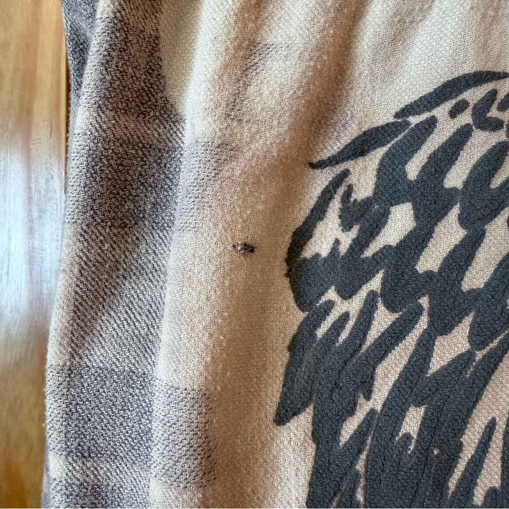 Upcycled Grey Plaid Flannel Shirt stenciled Wing Design tea dyed sz Large - Picture 6 of 11